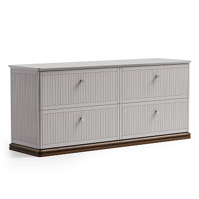 White Sideboard With Vertical Slat Doors Drawers And Dark Wooden Base 3d model