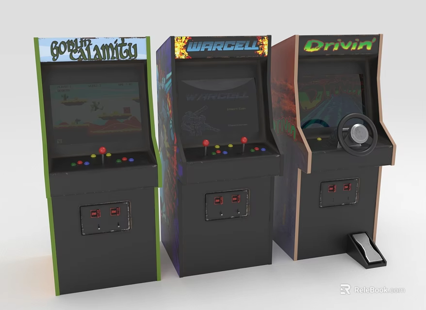 Classic Retro Arcade Game Machines With Multiple Game Themes And Controls 3d model 