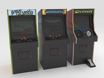 Classic Retro Arcade Game Machines With Multiple Game Themes And Controls 3d model