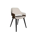 Modern Leisure Chair Beige Upholstered With Curved Backrest Black Slim Legs And Gold Button Detail