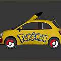 Yellow Pikachu Themed Car With Decorative Ears And Tail Pokemon Logo And Red Wheels
