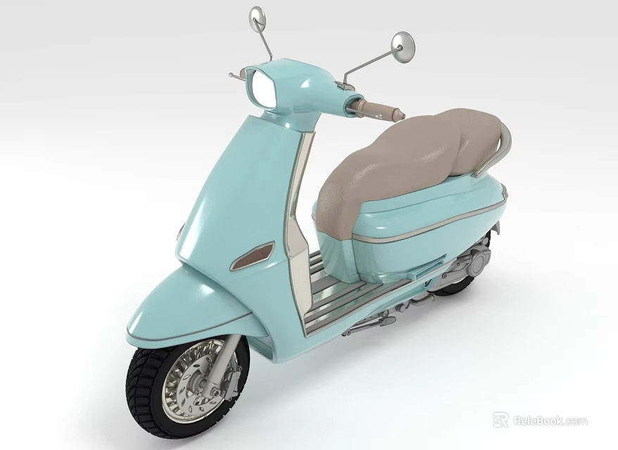Light Blue Scooter With Light Gray Seat Black Wheels And Rearview Mirrors 3d model 