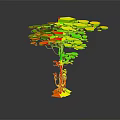 Stylized Tree with Teal Leaves Brown Trunk and Yellow Base