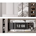 Modern Marble TV Backdrop Wall With Sleek Design And Built In Bookshelves