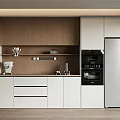 Modern Kitchen Sideboard Design With Wooden And White Cabinets And Appliances