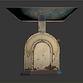 Vintage Kitchen Scale With Copper Colored Bowl And Worn Beige Blue Base