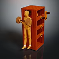 Wooden Fitness Equipment Storage Rack With Humanoid Figure And Barbell