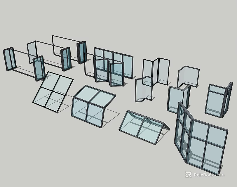 Various Modern Window Designs With Glass Panels And Frame Structures 3d model