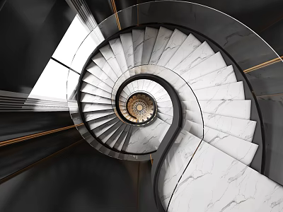Modern Spiral Staircase Design With White Marble Steps And Metal Railings 3d model