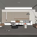Modern Living Room With White Sofa Gray Rug Accent Chair Floor Lamp And Green Plant