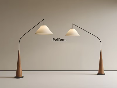 Poliform Modern Arched Floor Lamps With Wooden Cone Base And Light Shade 3d model