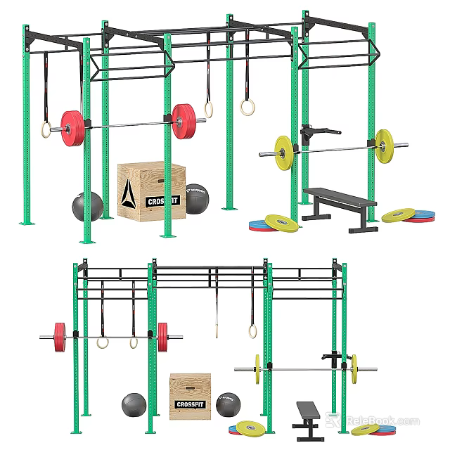 Home Gym Sports Equipment With Barbells Racks Rings Medicine Balls And Bench 3d model 