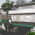 Modern Detached Villa With Glass Walls Open Patio And Lush Trees Surrounding