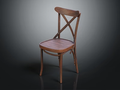 Classic Solid Wood Chair With Cross Back Design And Wooden Seat 3d model