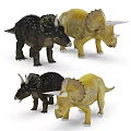 Detailed 3D Triceratops Dinosaur Models Character Designs With Black Yellow Colors And Different Poses