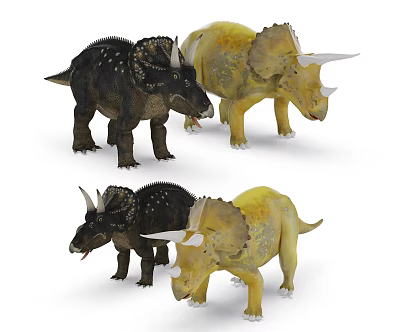 Detailed 3D Triceratops Dinosaur Models Character Designs With Black Yellow Colors And Different Poses 3d model