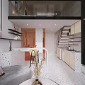 Elegant Modern Apartment Living Room With Curved Sofa Round Coffee Table Terrazzo Floor And Bar