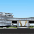 Modern Architectural Exterior With Curved Glass Facade Multi Storey Structure Spacious Entrance And Greenery