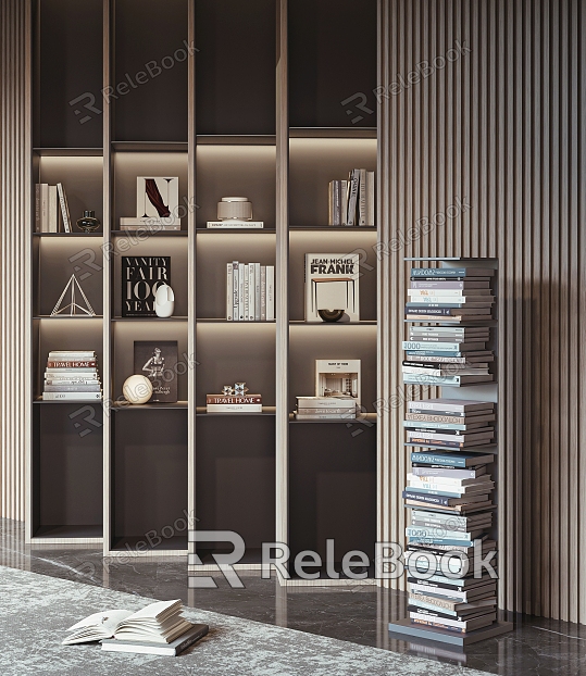 Modern bookshelf decorations model