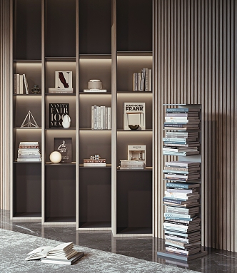 Modern bookshelf decorations 3d model