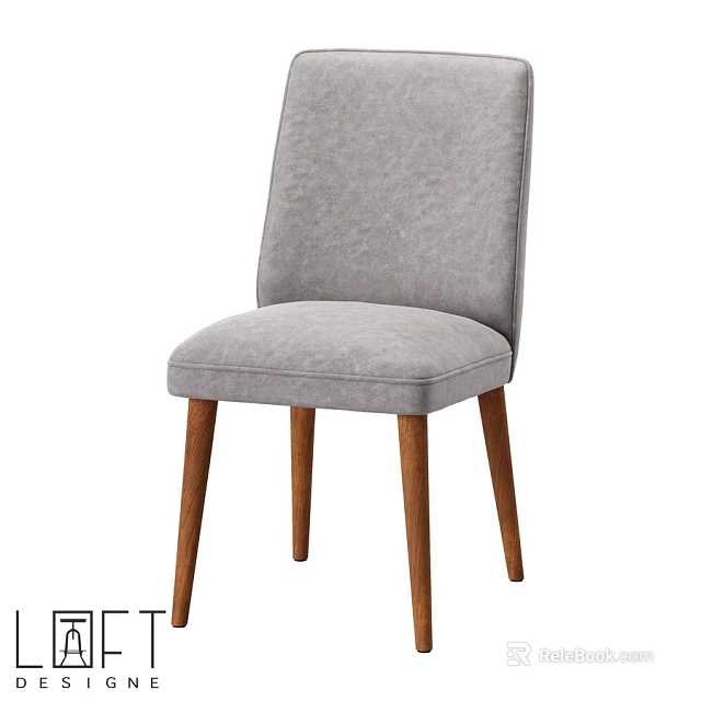 Modern Gray Fabric Single Chair with Wooden Legs for Home Decor 3d model 