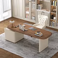 Bright Modern Study Room Interior With Wooden Desk White Chair Bookshelves And Area Rug