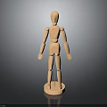 Wooden Jointed Mannequin Standing On Base With Back View And Gradient Background 3d model