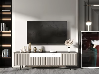 Modern TV Stand With Flat Screen TV Vase Books And Decorative Items 3d model