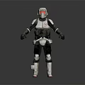Armored Character In White Black Armor With Red Accents Helmet And Triangular Emblem Standing