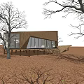 Modern Detached Villa With Slanting Wooden Roof And Stilted Base In Natural Woods