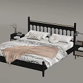 Modern Double Bed with White Bedding Pillows Pink Blanket and Nightstands Featuring Lamp and Flowers
