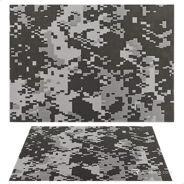 Modern Square Area Rug With Camouflage Pattern Black White Gray Tones 3d model