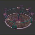 Green Metal Circular Rotating Playground Equipment With Wooden Seats For Kids