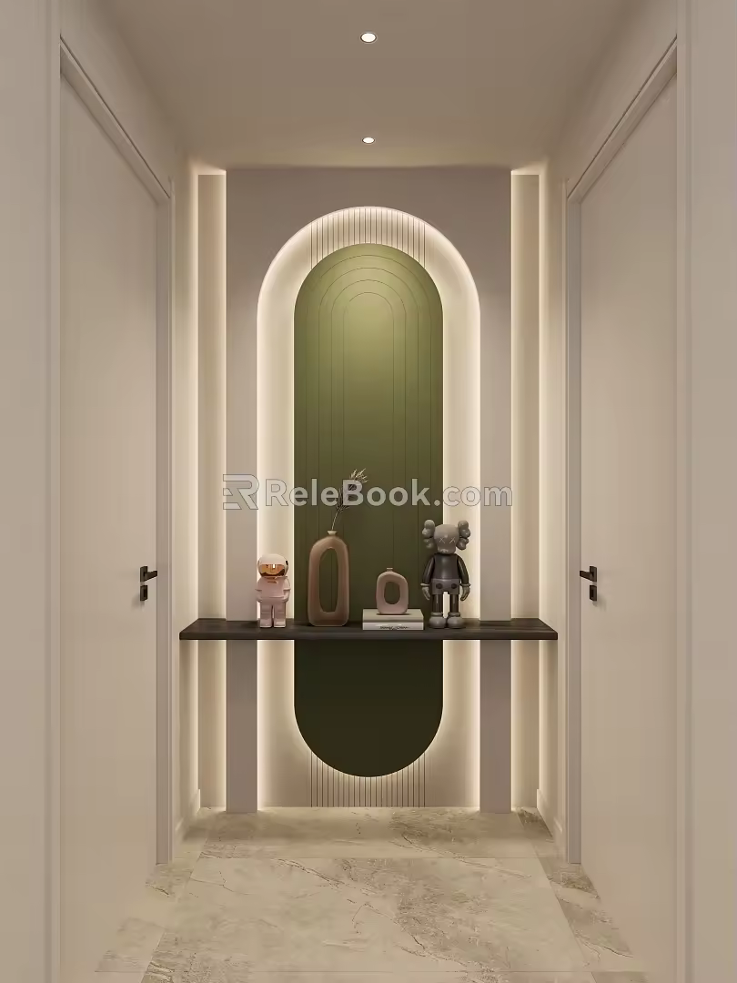 Cream Simple Arc Shape Suspension Corridor End View Entrance 3d model