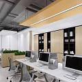 Modern Public Office Space With Chow Tai Fook Logo Glass Partitions Workstations And Green Plants