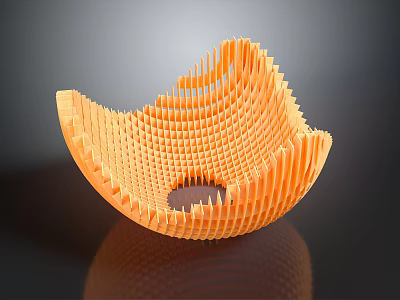 Decorative Orange Household Item With Ribbed Curved Bowl Shaped 3D Texture 3d model