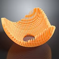 Decorative Orange Household Item With Ribbed Curved Bowl Shaped 3D Texture