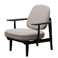 Modern Upholstered Armchair With Beige Seat And Back Cushion And Dark Wooden Arms Legs