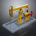 Yellow Oil Pump Jack Model With Concrete Platform Black Yellow Warning Stripes And Red Components