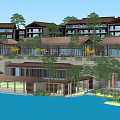 Tropical Resort Architecture Complex Featuring Courtyard Pool Palm Trees and Waterfront View