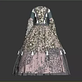 Vintage Floral Pattern Long Sleeve Dress With Wide Gray Skirt And Elegant Design