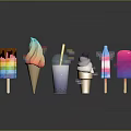 Assorted Colorful Ice Cream Popsicles Waffle Cones And Milkshake Sweet Treats