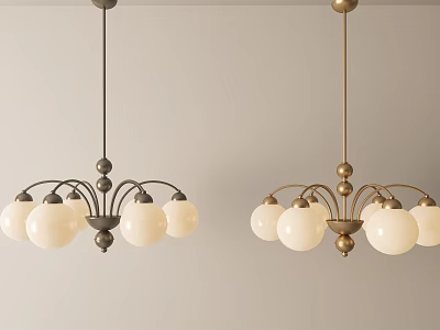Modern Chandelier Design With Spherical White Shades And Metal Frame Structure 3d model
