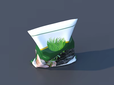 White And Green Household Packaging Bag With Grass Pattern And Soil Plants Inside 3d model