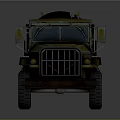 Vintage Yellow Military Tank With Black Fuel Tank And Six Large Wheels