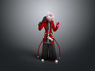 White Haired Man in Red Coat and Black Pants Holding Pink Object in Standing Pose 3d model