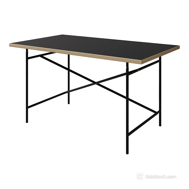 Modern Minimalist Dining Table With Black Tabletop Wooden Edge And Black Crossed Legs 3d model 
