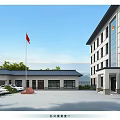 Modern Office Building Exterior With National Flag Parking Lot And Surrounding Greenery