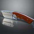 Tactical Weapon Knife With Silver Blade Wooden Handle And Metal Rivets On Gray Background