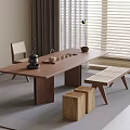 Tea Table and Chair Combination Stool Bench Tea Table Tea Set 3d model